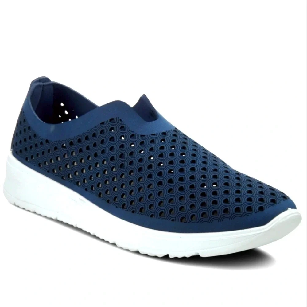 Spring Step Flexus Centrics Slip On Shoe Sneaker Vegan Leather Navy Blue Foam 40